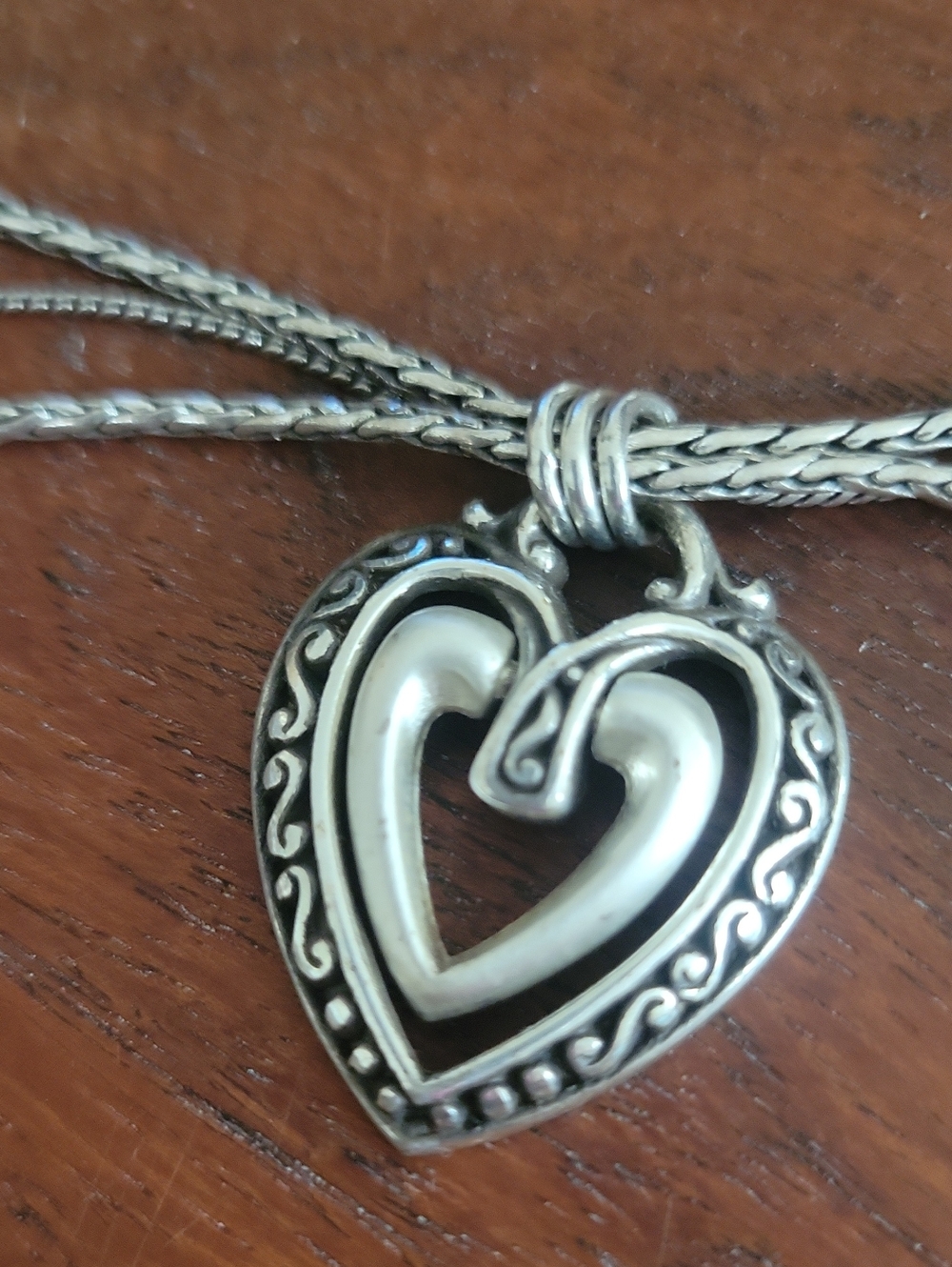 Brighton Ellington Silver Heart Triple-Strand Necklace with Scroll Motif - Picture 9 of 9